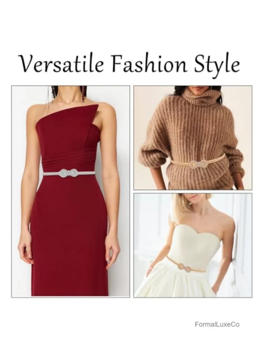 Rhinestone Waist Belt Formal Dress Women Skinny Metal Stretch Chain Belt